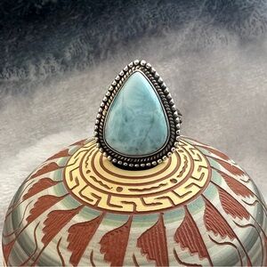 ❤️ Blue Larimar Southwestern 925 Ring Sz 8.75 Navajo Inspired 8.5gms